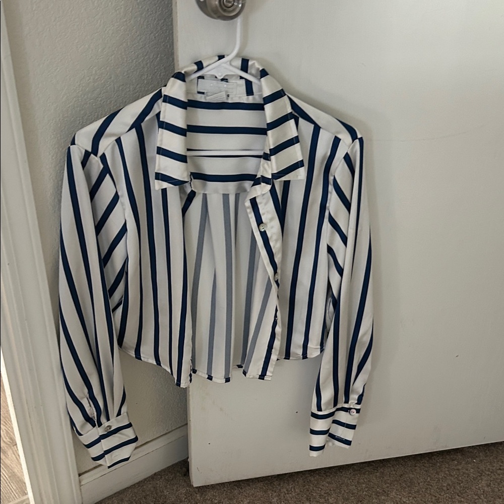 Striped Blue and White Button-Up Shirt